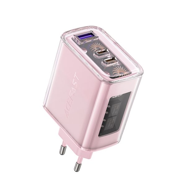 GAN 65W tīkla lādētājs 3 porti 1X USB 2X USB-C PURPLE