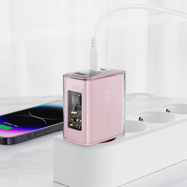 GAN 65W tīkla lādētājs 3 porti 1X USB 2X USB-C PURPLE