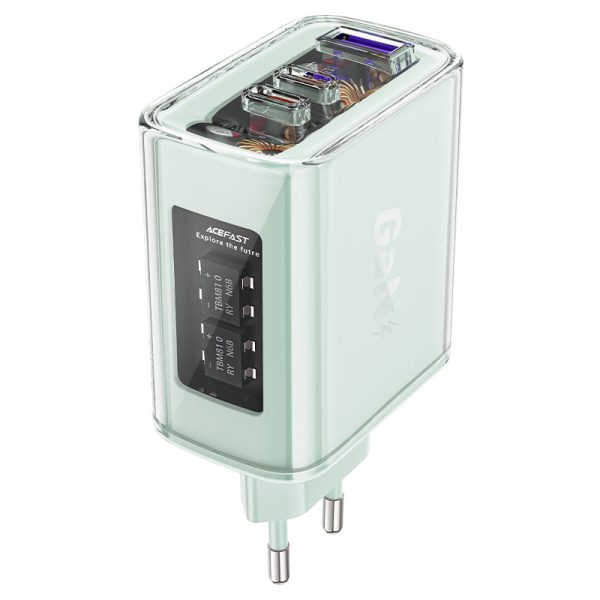 GAN 65W tīkla lādētājs 3 porti 1X USB 2X USB-C GREEN