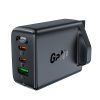 Tīkla lādētājs angļu spraudnis GAN 65W 1X USB 2X USB-C PD Black
