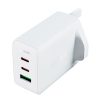 Tīkla lādētāja angļu spraudnis GAN 65W 1X USB 2X USB-C PD White