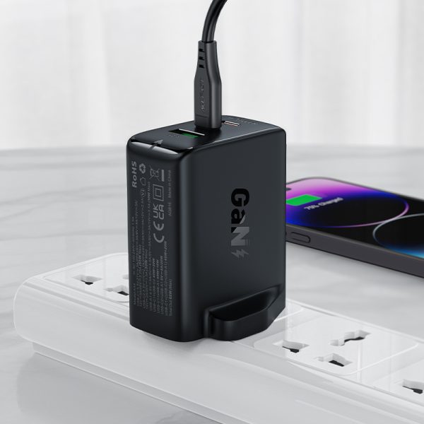 Tīkla lādētāja angļu spraudnis GAN 65W 1X USB 2X USB-C PD White