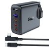 2in1 kabelis un ātrs lādētājs Gan angļu spraudnis uk 100w PD 3X USB-C USB Black