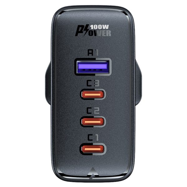 2in1 kabelis un ātrs lādētājs Gan angļu spraudnis uk 100w PD 3X USB-C USB Black