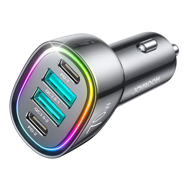 70W automašīnas lādētājs ar 4 Portam 2x USB-C PD 2X USB QC Black