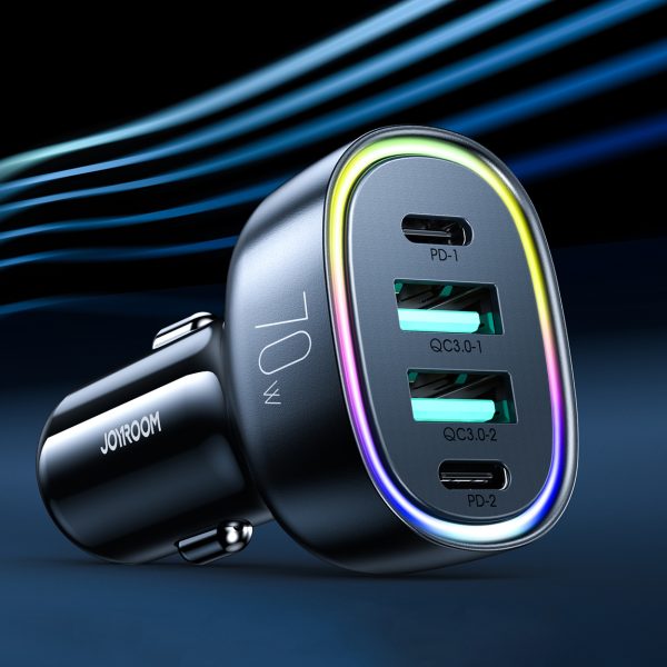 70W automašīnas lādētājs ar 4 Portam 2x USB-C PD 2X USB QC Black