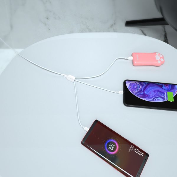 3in1 USB-A kabelis USB-C Micro USB iPhone Lightning 480MB/s 1,2m baltajam baltam