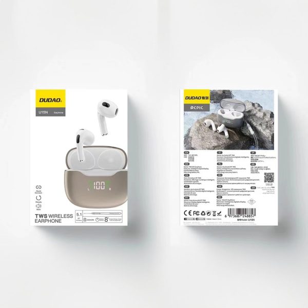 Bezvadu austiņu Bluetooth 5.1 TWS U15N LED balts