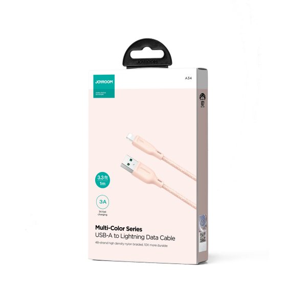 Kabelis Kabelis iPhone daudzkrāsu sērijai USB-A-Lighting 3A 1M Pink