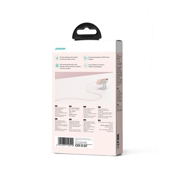 Kabelis Kabelis iPhone daudzkrāsu sērijai USB-A-Lighting 3A 1M Pink
