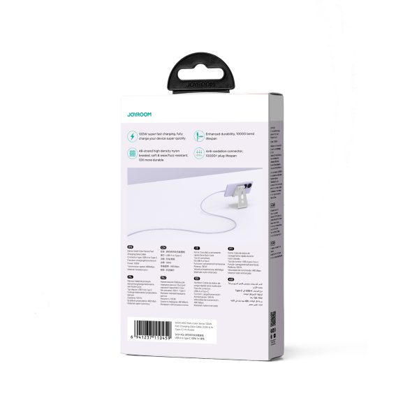 Kabeļu daudzkrāsu sērija USB-A-USB-C 100W ātra 1M violetā pārnešana