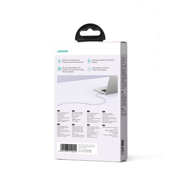 Kabeļu daudzkrāsu sērija USB-C-USB-C 60W Fast Transfer 1m Purple