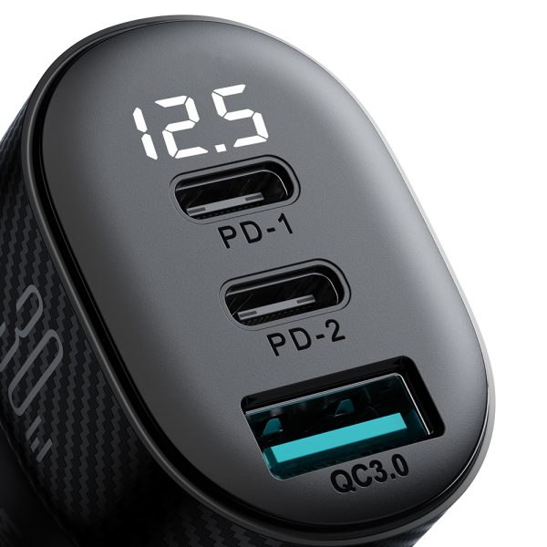 Automašīnu lādētājs ar 2x USB-C USB-A 30W USB-C displeju