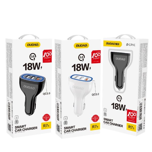 3x USB automašīnas lādētājs ātrais lādiņš 3.0 QC3.0 2,4A 18W balts
