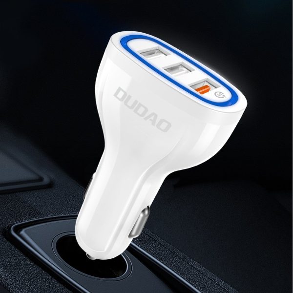3x USB automašīnas lādētājs ātrais lādiņš 3.0 QC3.0 2,4A 18W balts