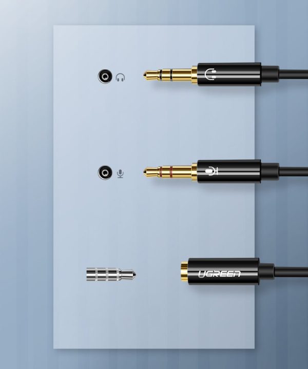 AUX 3,5 mm mini domkrata kolektora adapteris mikrofonam un melnām austiņām