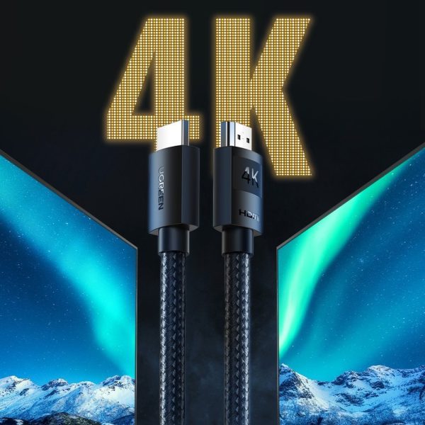 HDMI 2.0 4K video audio kabeļa kabelis pītā 1m melnā krāsā