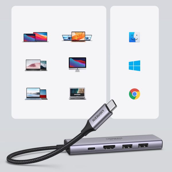 6in1 daudzfunkcionāls USB-C HUB-2X USB HDMI 4K SD un TF USB-C PD 100W pelēkās kartes lasītājs