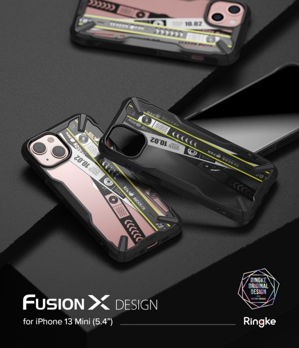 Bruņots korpuss ar rāmi ar iPhone 13 Mini Fusion X Dizaina biļete melnā josla