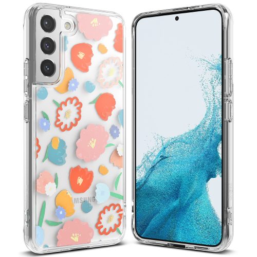 Bruņu korpusa vāks ar Galaxy S22+ saplūšanas dizaina caurspīdīgu ziedu ziedu