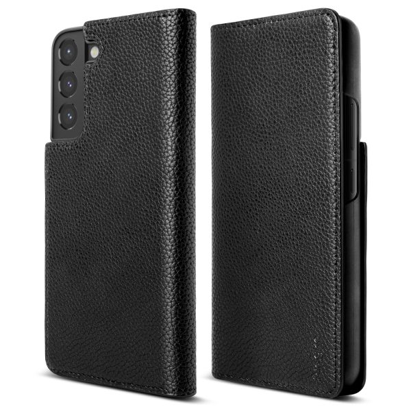 Ādas korpusa apvalks ar atloku Galaxy S22+ folio paraksts melns