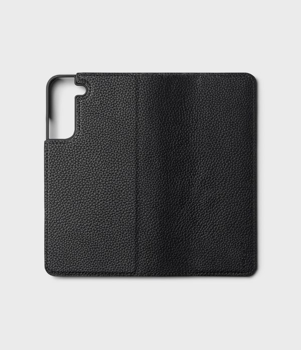 Ādas korpusa apvalks ar atloku Galaxy S22+ folio paraksts melns
