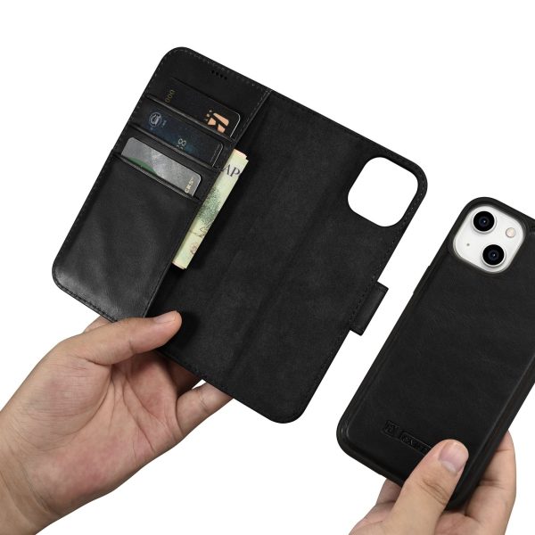2in1 korpusa ādas apvalks ar iPhone 14 anti-RFID eļļas vaska maka korpuss melns