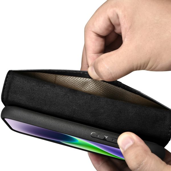 2in1 korpusa ādas apvalks ar iPhone 14 anti-RFID eļļas vaska maka korpuss melns