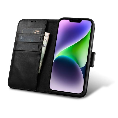 2in1 korpusa ādas apvalks ar iPhone 14 anti-RFID eļļas vaska maka korpuss melns