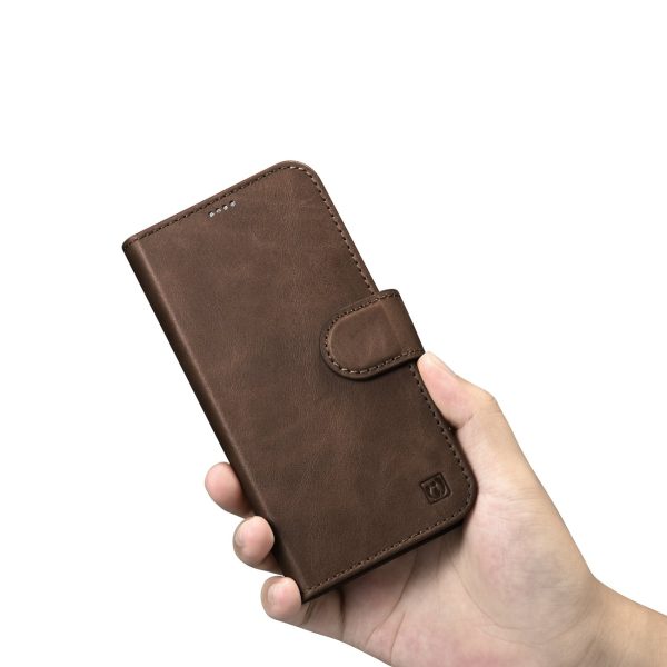 2in1 korpusa ādas apvalks ar iPhone 14 anti-RFID eļļas vaska maku lietu tumši brūns