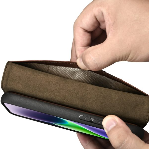 2in1 korpusa ādas apvalks ar iPhone 14 anti-RFID eļļas vaska maku lietu tumši brūns