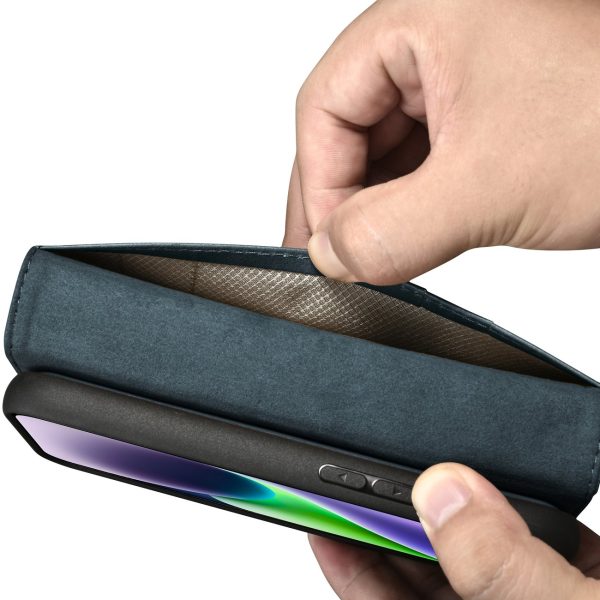 2in1 korpusa ādas apvalks ar iPhone 14 anti-RFID eļļas vaska maka korpuss zilā krāsā