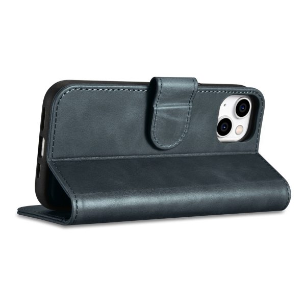 2in1 korpusa ādas apvalks ar iPhone 14 anti-RFID eļļas vaska maka korpuss zilā krāsā