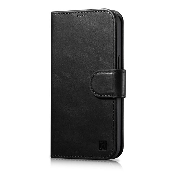 2in1 korpusa ādas apvalks ar iPhone 14 Pro anti-RFID Eļļas vaska maka korpuss melns