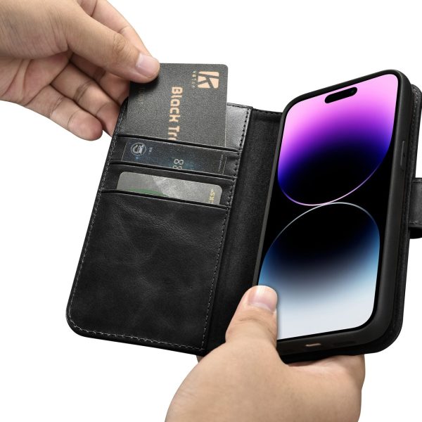 2in1 korpusa ādas apvalks ar iPhone 14 Pro anti-RFID Eļļas vaska maka korpuss melns