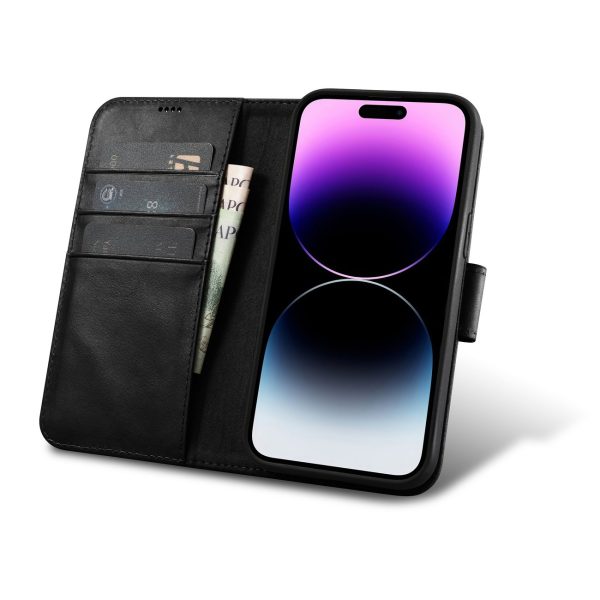 2in1 korpusa ādas apvalks ar iPhone 14 Pro anti-RFID Eļļas vaska maka korpuss melns
