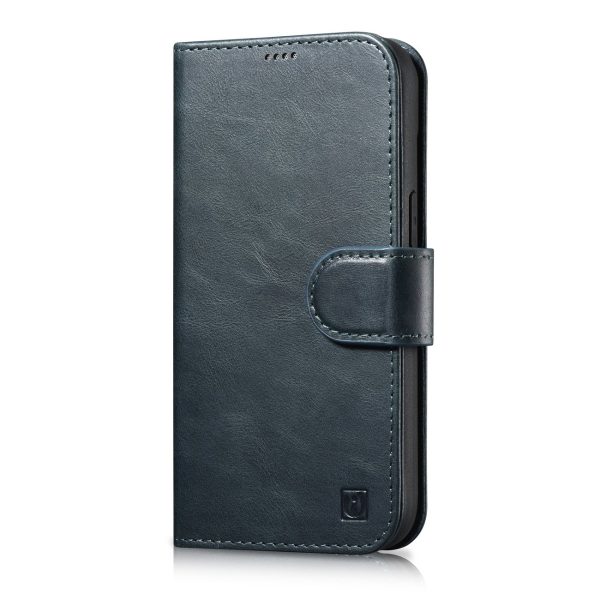 2in1 korpusa ādas apvalks ar iPhone 14 Pro anti-RFID Eļļas vaska maka korpuss zils