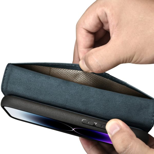 2in1 korpusa ādas apvalks ar iPhone 14 Pro anti-RFID Eļļas vaska maka korpuss zils