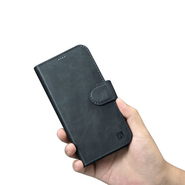2in1 korpusa ādas apvalks ar iPhone 14 Pro anti-RFID Eļļas vaska maka korpuss zils