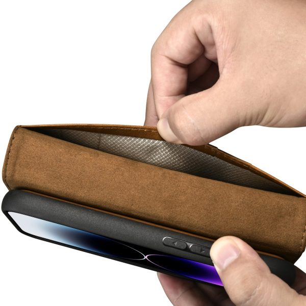2in1 ādas korpuss ar iPhone 14 Pro anti-RFID Eļļas vaska maka korpuss gaiši brūns