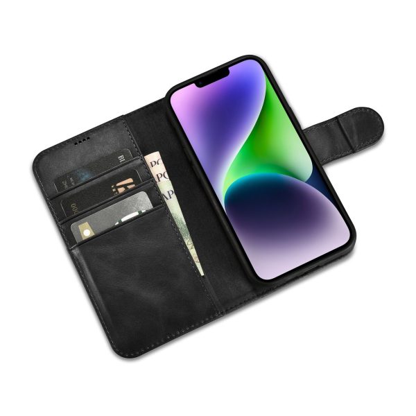 2in1 ādas korpuss ar iPhone 14 Plus anti-RFID eļļas vaska maka korpuss melns atloks