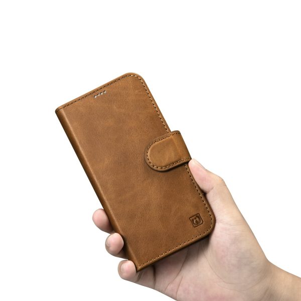 2in1 ādas korpuss ar iPhone 14 Plus anti-RFID Eļļas vaska maka korpuss gaiši brūns