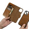 2in1 ādas korpuss ar iPhone 14 Plus anti-RFID Eļļas vaska maka korpuss gaiši brūns