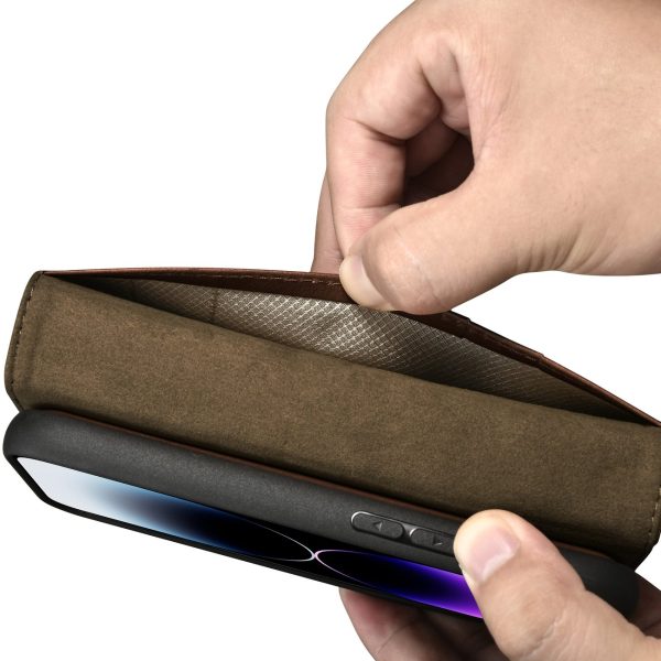 2in1 ādas korpuss ar iPhone 14 Pro Max anti-RFID Eļļas vaska maka maciņš tumši brūns