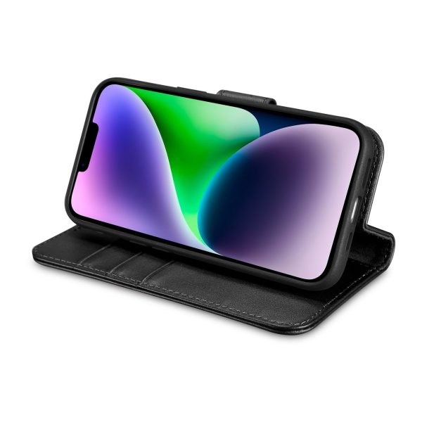 2in1 ādas korpuss ar iPhone 14 anti-RFID maka korpuss melns