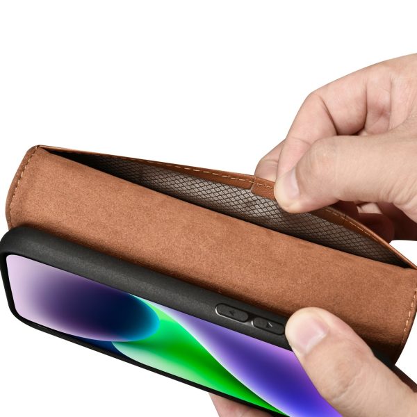2in1 ādas korpuss ar iPhone 14 anti-RFID maka korpuss brūns atloks