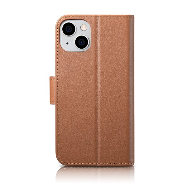 2in1 ādas korpuss ar iPhone 14 anti-RFID maka korpuss brūns atloks