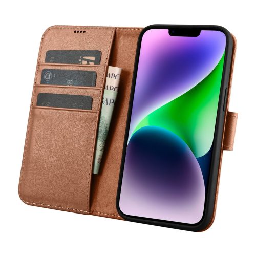 2in1 ādas korpuss ar iPhone 14 anti-RFID maka korpuss brūns atloks