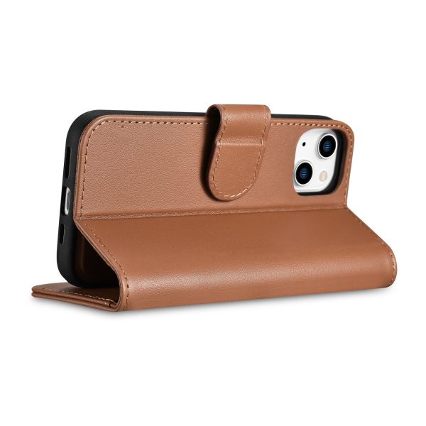 2in1 ādas korpuss ar iPhone 14 anti-RFID maka korpuss brūns atloks
