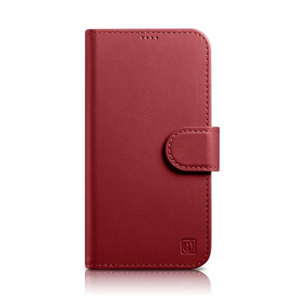 2in1 ādas korpuss ar iPhone 14 anti-RFID maka korpuss sarkans